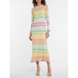 Rixo Miller Women US 16 Pastel Stripe Rib Knit Maxi Dress Cottagecore Y2K Chic